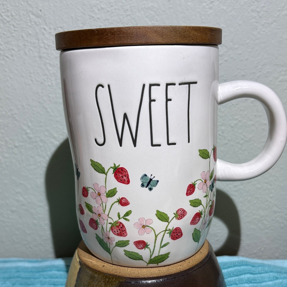 Rae Dunn White Mug with Floral and Butterfly Design